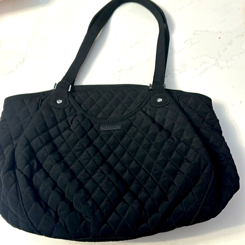 Vera Bradley Black quilted purse pocketbook bag zipper lined outside pockets
